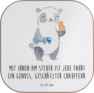 Produktbild von Mr. & Mrs. Panda Untersetzer für Gläser Chauffeur Genussfahrt - Weiß - Geschenk, Freude, Coaster, Danke sagen, Holzuntersetzer, Bemühungen, Dankbarkeit, besonders