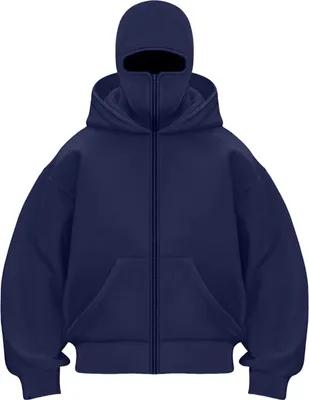 Produktbild von ASKSA Balaclava Zip Hoodie Herren Damen Einfarbig Kapuzenpullover Warm mit Sturmhaube Casual Hoodie Lockeres Sweatjacke,Dunkelblau,S