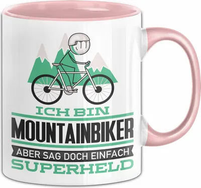 Produktbild von Mountainbiker Geschenk Tasse Ich Bin Mountainbiker Aber Sag Doch Einfach Superheld Lustige Geschenkdiee für Mountainbiker Kaffee-Becher (Rosa)