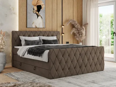 Produktbild von MKS MEBLE Boxspringbett 140 x 200 cm mit Bettkasten, Bett 140 x 200 cm mit Matratze H4, Boxspringbett 140 x 200 cm mit Topper - Miren King Duo - Braun Velvet - H4