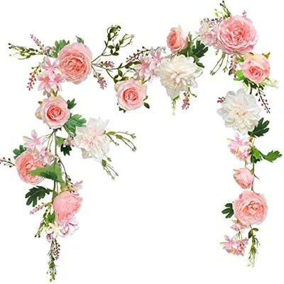 Produktbild von Pfingstrosen Girlande, Deko Blumen Kš¹nstlich, Kunstblumen Girlande, Tischstange Dekostange, Blumen Girlanden, Blumengirlande fš¹r Tš¹r, Hochzeit, Party, Wand, Heimdekoration (Rosa)