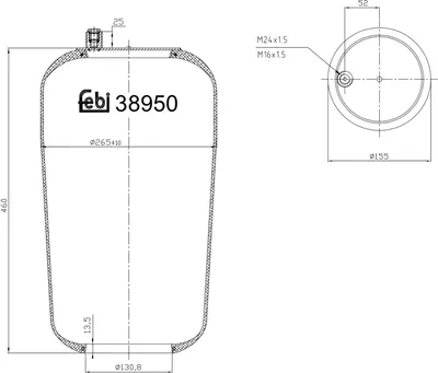 Produktbild von FEBI BILSTEIN Luftfederbalg 38950 passend für MERCEDES-BENZ ATEGO 455mm 131mm 260mm 155mm