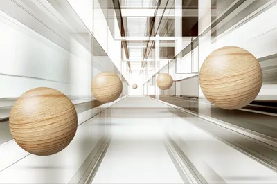 Produktbild von Muralo Fototapete 3D Effekt 400 (B) x 280 (H) cm Vlies Wand Tapete Tunnel Kugeln Holzoptik 3D Optik Wohnzimmer Schlafzimmer moderne Wandbild