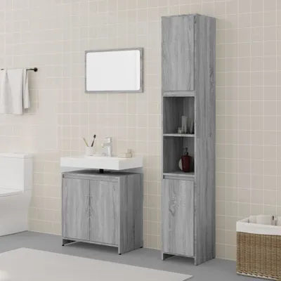 Immagine prodotto di Maison Exclusive - Set di mobili da bagno 3 pezzi grigio Sonoma in materiale ligneo