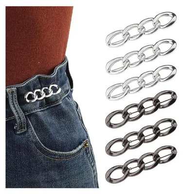 6 verstellbare Taillenclips für Hosen, Silber+Schwarz, Kunststoff