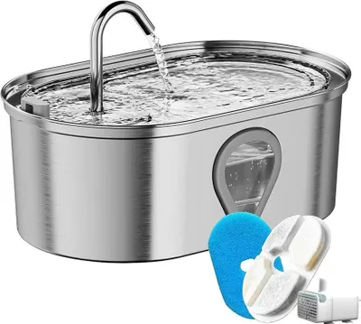 Immagine prodotto di Fontana per gatti - Fontana automatica - 3,5 l - Acciaio inossidabile - Alimentazione USB - Per gatti - Senza batteria