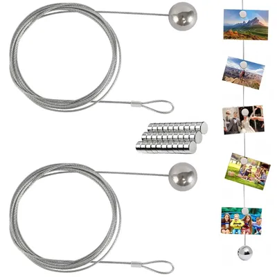 Produktbild von Fotodraht, 2 Stück Fotodraht mit Magneten, 2,5 Meter Fotokette zum Aufhängen von Fotos, Postkarten und Kinderzeichnungen. Ideal für Fotogirlanden, Fotovorhänge und Wanddekoration.