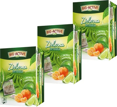 Produktbild von Grüner Tee mit Limette & Mandarine 60 Teebeutel - Grüntee im Beutel - Big-Active