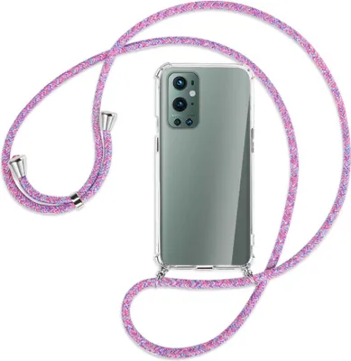 Produktbild von Handykette Backcover-Schutzhülle mit Band (Metall silberfarben) für OnePlus 9 Pro - lila/rosa/blau