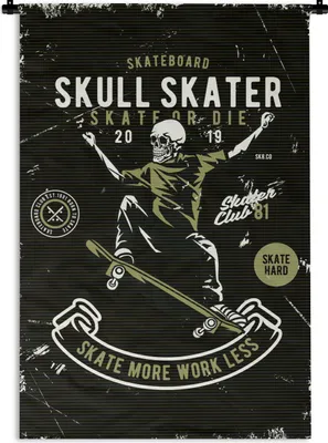 Produktbild von MuchoWow® Wandteppich Wandbehang Skelett - Skateboard - Vintage - Zitat 60x90 cm Tapisserie Dekoration Wandtuch - Foto-Teppich - Abwaschbar