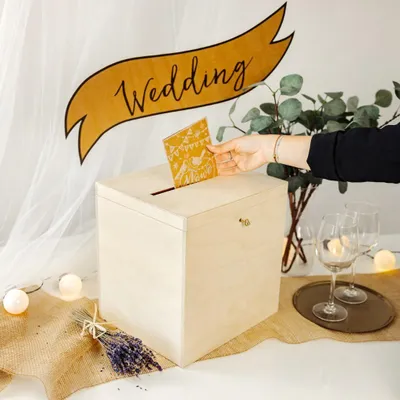 Produktbild von Creative Deco Kartenbox Hochzeit Holzkiste mit Deckel - 29 x 25 x 30 cm
