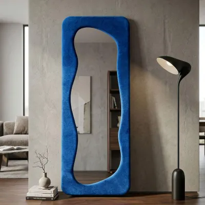 Obrázok produktu pre Nástenné zrkadlo z modrého zamatu 60x4x160 cm
