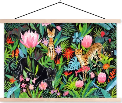 Produktbild von MuchoWow® Textilposter Dschungel - Pflanzen - Tiere 60x40 cm mit holzfarbenen Rahmen - Bilder