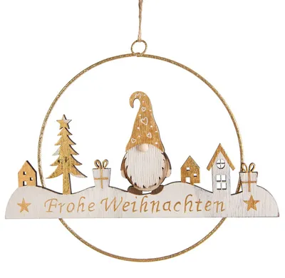 Produktbild von Frohe Weihnachten Türkranz - Wichtel Wanddekoration Holz Metall 25 cm