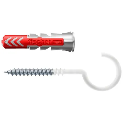 Produktbild von Fischer DuoPower, Schraubhaken & Dübelsatz, Mauerziegel, Beton, Gipsfaserplatten, Gipskarton, Nylon, Grau, Rot, Weiß, 1 cm, 50 mm