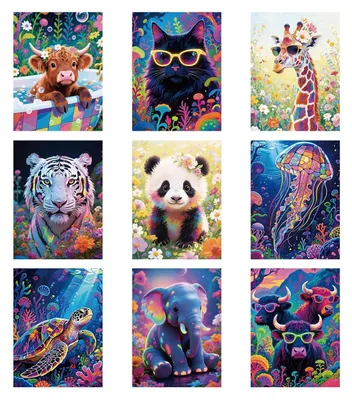Produktbild von 5D Diamond Painting Set Tiere 9 Stück 30x40 cm Vollbesetzt Runde Diamanten Bastelset für Erwachsene Anfänger Wanddekoration