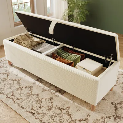 Produktbild von KLAM HOME Bettbank 175 x 38 cm Bettbank Polsterbank mit Hydraulischem Stauraum Bettbank mit Stauraum Aufbewahrungsbox Beiger Cord-Optik