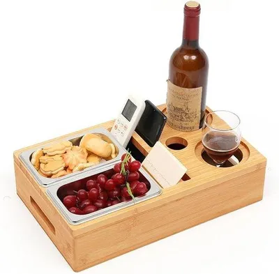 Produktbild von Sitztisch, Snackbox, Serviertisch, mit Snackschalen aus Edelstahl, Tisch mit Fächern, Sitzdiensttisch, Sitzplatz für Wohnzimmer, Schlafzimmer, Garten, Camping