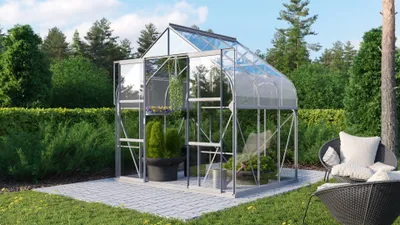 Produktbild von Vitavia Gewächshaus "Dione 5000" inkl. Stahlfundamentrahmen aluminium eloxiert 5,0 m² 3 mm ESG