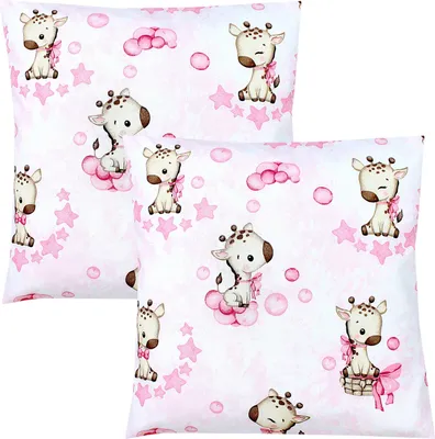 Produktbild von TupTam Kinder Kissenbezug Dekorativ Gemustert mit Hotelverschluss 2er Set, Farbe: Giraffe/ Punkte/ Rosa, Größe: 40 x 40 cm
