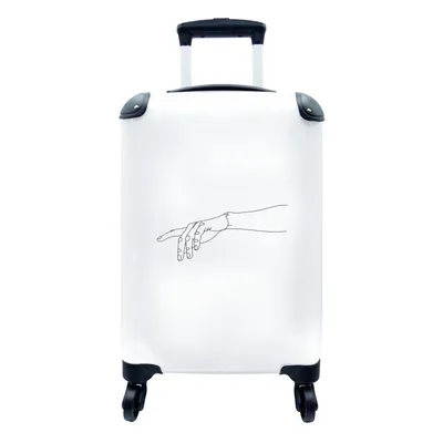 Produktbild von MuchoWow® Koffer Handgepäck Trolley Rollkoffer Kleine Reisekoffer mit 4 Rollen - Hand - Strichzeichnung - Schwarz - Weiß - Cabin Size < 55x40x23 cm & 55x40x20 cm - Fotokoffer - Kabinenkoffer - Boardgepäck - Reise-Box - Reisekoffer - Reisegepäck - Koffer mit Bild - Trolley für Kinder