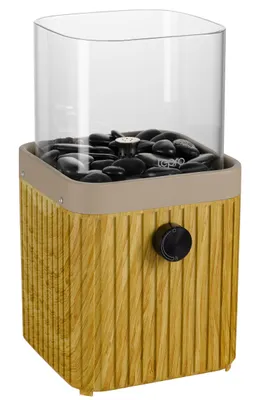Produktbild von tepro Tisch-Gasfeuerstelle quadratisch mit Glasaufsatz, inkl. Dekosteine, Edelstahl-Brenner, kompakt für Outdoor, 16 x 16 cm, Beige