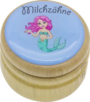 Produktbild von Milchzahndose Meerjungfrau Zahndose Milchzähne Bilderdose aus Holz mit Drehverschluss 44 mm ( Meerjungfrau ) - 7023