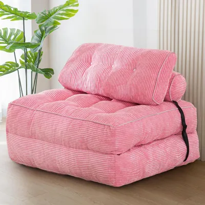 Image de Canapé-lit convertible, fauteuil de relaxation avec coussin, 85x190 cm, rose, tissu texturé