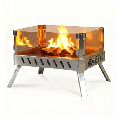 Produktbild von CCLIFE Feuerschale mit Glaskeramik, klappbar tragbar, Feuerschale für Garten Outdoor Camping, Feuerkorb mit Grillrost Feuerstelle Edelstahl