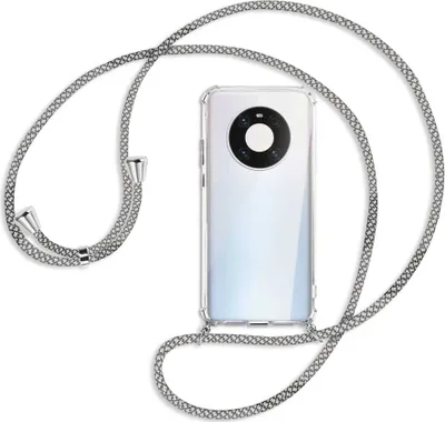 Produktbild von Handykette Backcover-Schutzhülle mit Band (Metall silberfarben) für Huawei Mate 40 Pro - weiß/grau kariert