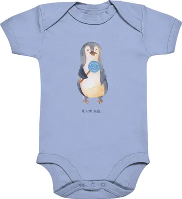 Produktbild von Mr. & Mrs. Panda Strampler Baby Pinguin Lolli 12. - 18. Monat - Dusty Blue - Geschenk, Naschen, Spruch, Süßigkeiten, babykleidung body, Heißhunger, Babystrampler