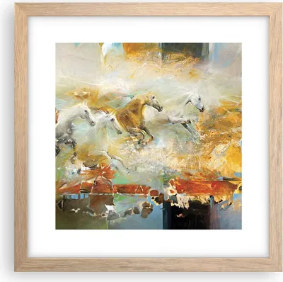 Produktbild von Gerahmtes Poster - Rahmen in heller Eiche - Pferde Galopp Modern - 30x30 cm - Wand Bild - Wanddeko - Wandbilder - Kunstposter - Wandposter - Bilderrahmen - Bilder - Kunstdruck - P2NAC30x30-4506