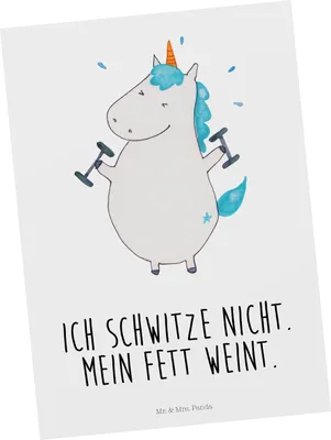 Produktbild von Mr. & Mrs. Panda Postkarte Einhorn Fitness - Weiß - Geschenk, Ansichtskarten, Gym, bildkarte, Unicorn, Grußkarte, Ansichtskarte, Postkarten, Fitnessstudio, Einhörner