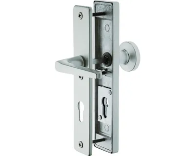 Produktbild von Schutzbeschlag für Haustüren mit Profilzylinderlochung DIN rechts/links, Knopf/Drücker, Lochabstand 92mm
