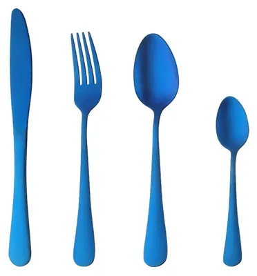 Produktbild von Blaues Silberbesteck-Set, 20-teilig, Edelstahl, für 4 Personen, inklusive Gabel und Löffel