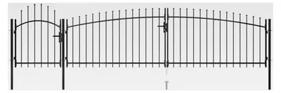 Produktbild von Gartentor mit Speerspitzen, Gartentür, Gartenpforte, Doppelflügeltor, Einfahrtstor, 5x1,5 m Schwarz