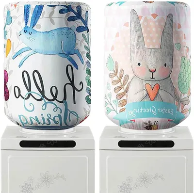 Productafbeelding van Water Dispenser Covers - Flessenhoezen Decoratie - Waterkoeler Bescherming - Herbruikbaar Stofvrij - 2 Stuks 28x40 cm - Konijn Patroon