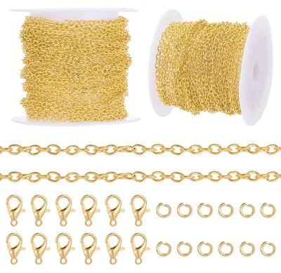 Goldene Kabelkette 5 m, 4,5 mm, mit 30 Karabinern & 60 Ringen