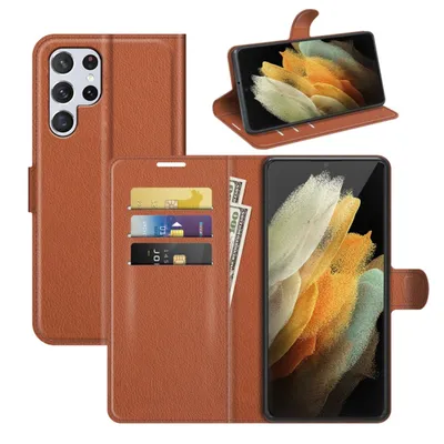 Productafbeelding van Beschermhoes voor Samsung Galaxy S22 Ultra 5G, portemonneehoes, 360-graden bescherming, etui, kleur: bruin