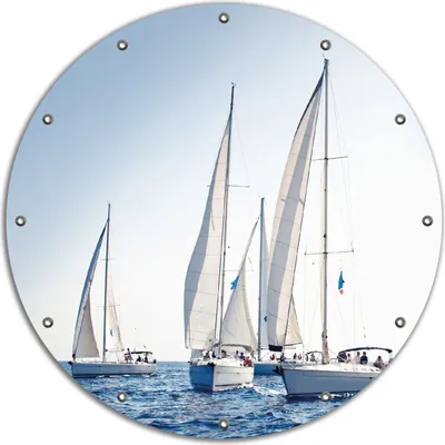 Produktbild von Wallario rundes Outdoor-Poster für Garten oder Balkon, Motiv Segelschiff auf dem Meer, 90 cm Durchmesser