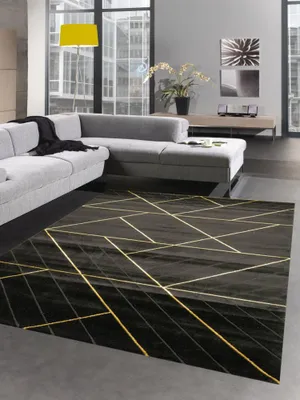 Immagine prodotto di Tappeto soggiorno moderno motivo geometrico nero oro dimensioni - 80x150 cm