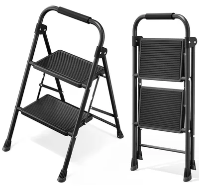 Produktbild von Trittleiter 2 Stufen mit Handläufen Schwarz 150 kg Tragkraft