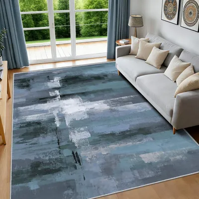 Obrázek produktu pro Abstraktní koberec, rozměry 120 x 160 cm, barvy: modrá a šedá