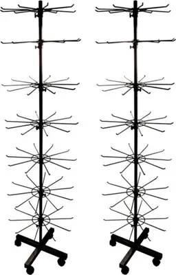 Produktbild von 2er Set - Verkaufsständer drehbar Höhe 155cm | rollbares Warenständer 7 Etagen | Drehständer mit 70x Haken aus Metall | Ständer Ladenausstattung Theke | Ladeneinrichtung Kleinartikelständer schwarz