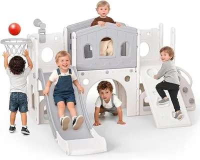 Imagen del producto de Tobogán grande para niños y juego de escalada con rampa, color gris