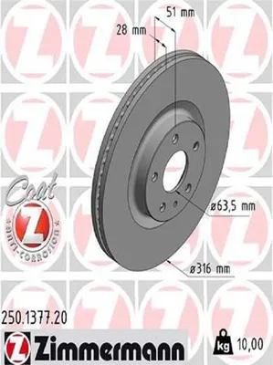 Produktbild von 2x ZIMMERMANN 250.1377.20 Bremsscheibe Vorderachse
