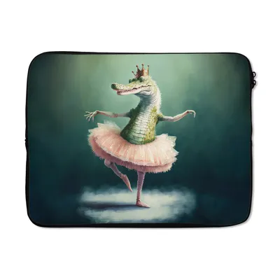 Produktbild von MuchoWow® Laptop Hülle 17 Zoll Laptoptasche Krokodil - Krone - Gold - Ballett - Porträt - Kinder - Zipper - Schutzabdeckung