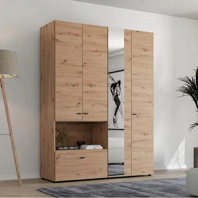 Immagine prodotto di Omete - Guardaroba Grande, 155x208h cm Marrone Rovere Nodi, 4 Ripiani