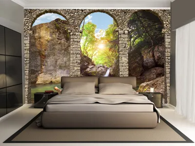 Produktbild von Vlies Fototapete Natur 400x280 cm Tapeten Wandtapete XXL Wasserfall Landschaft Wald Steinoptik 3d 10110904-26