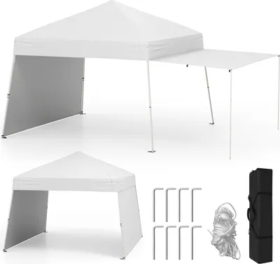 Obrázek produktu pro COSTWAY pop-up pavilon 430x280cm se 2 bočními stěnami na markýzu, přenosný zahradní pavilon, kempinkový stan, párty stan venkovní bílý